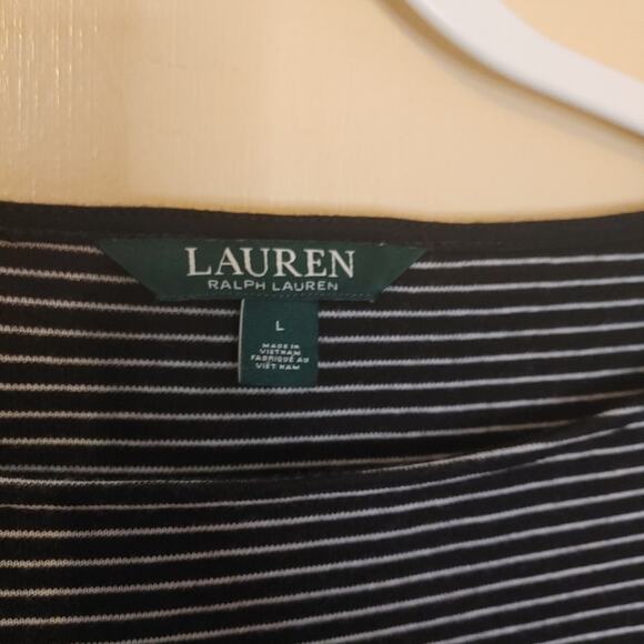 Lauren Ralph Lauren Green Label Size Large L White Black Fanned Sleeve Stripes - Picture 5 of 9